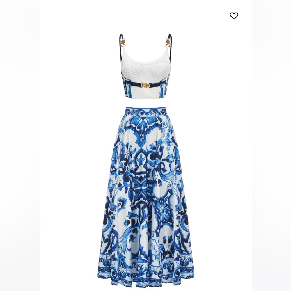 Chic Blue and White Midi Skirt